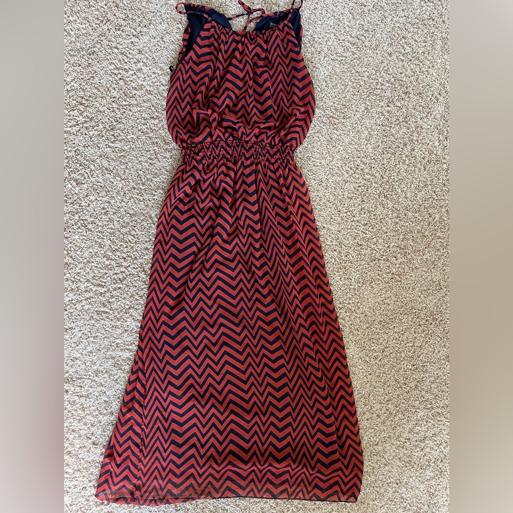 Enfocus Studio Orange and Navy Chevron Sleeveless Maxi Dress Size 14